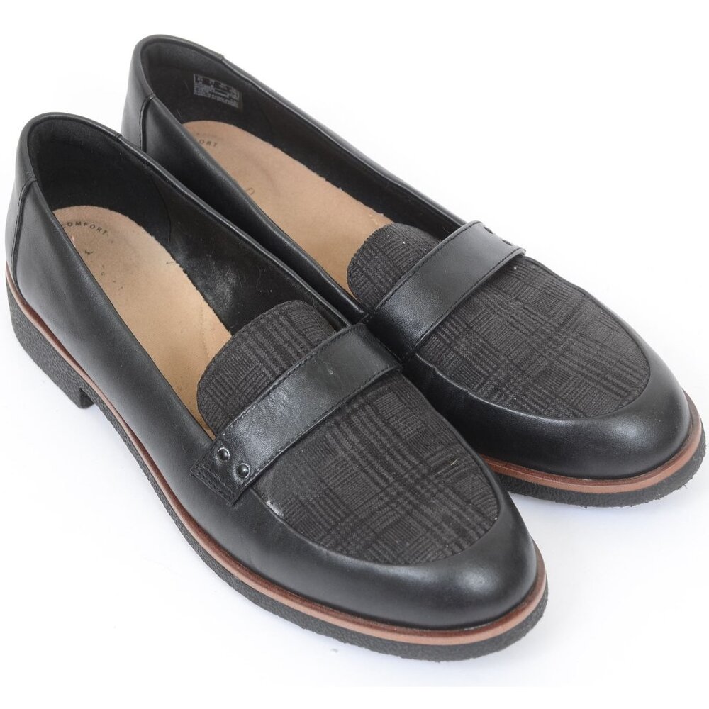 CLARKS Women’s 11M Griffin Sail Black Leather Slip On Loafers Preppy Office